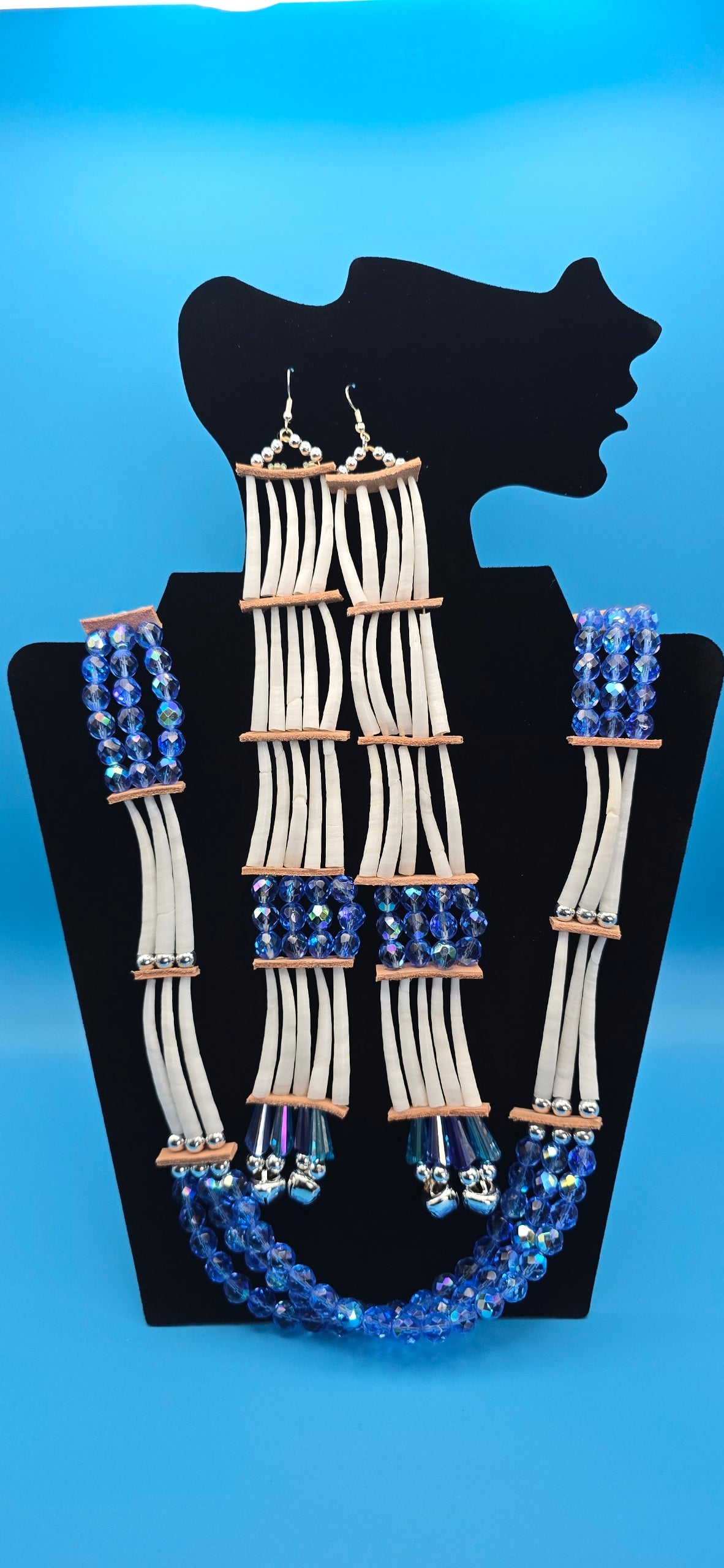Dentalium Blue Glass Beaded Set
