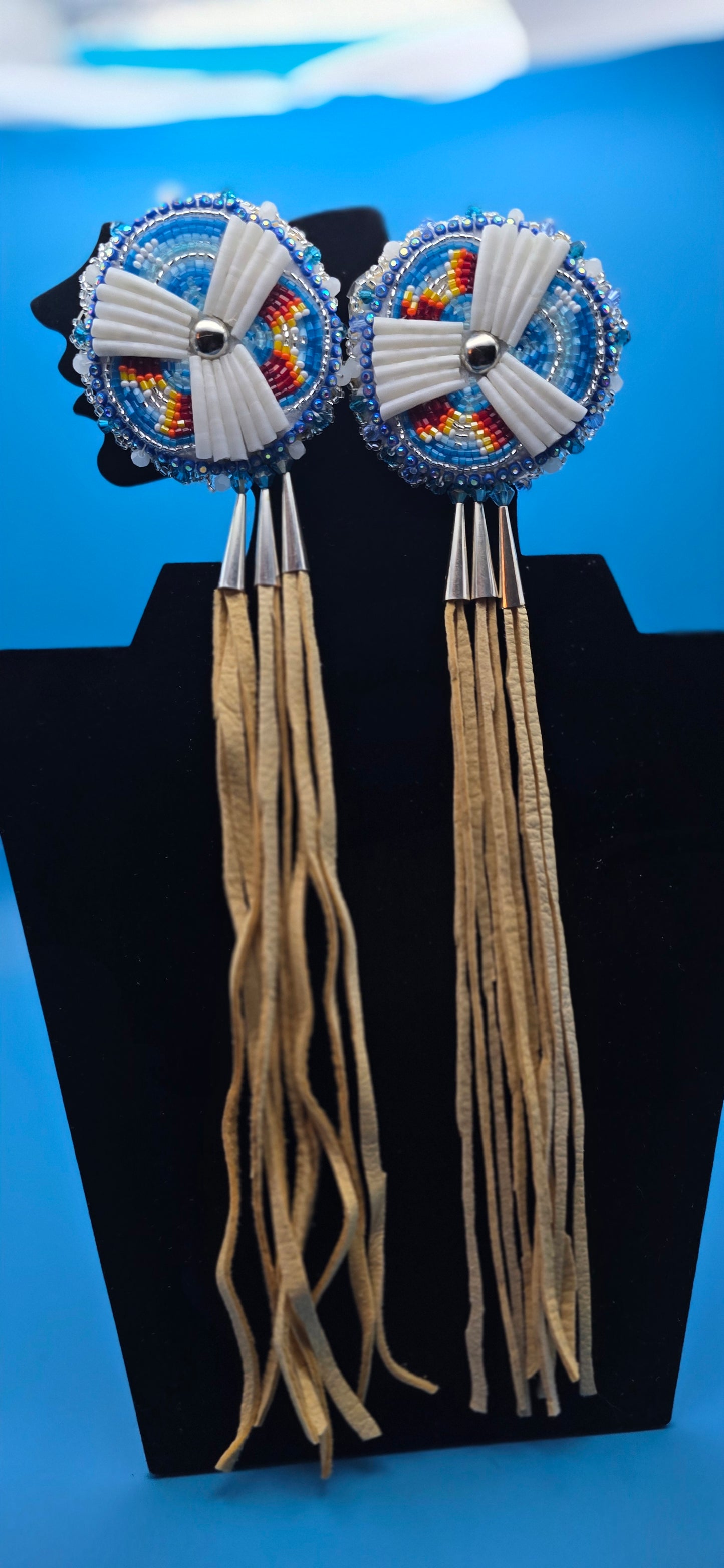 Glow in the Dark Dentalium, Fringed beaded Earrings