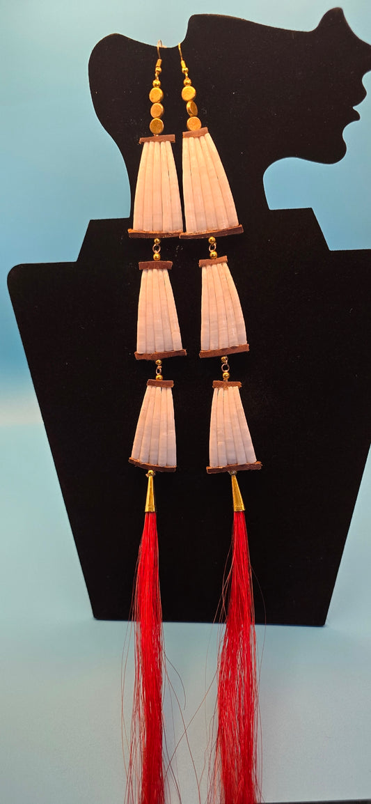 Dentalium Horsehair Earrings-Triple