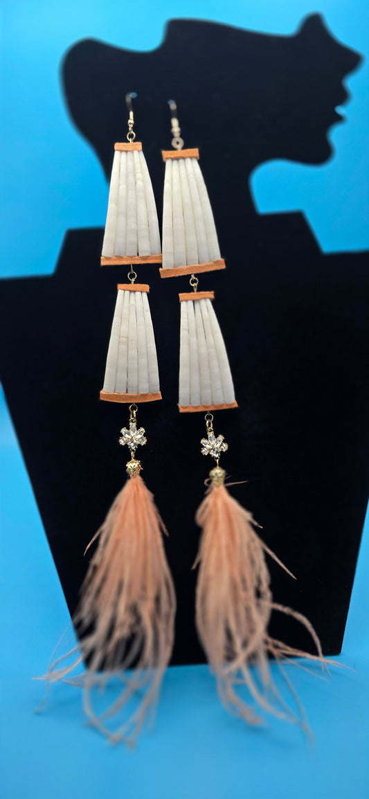 Dentalium Feathered Earrings