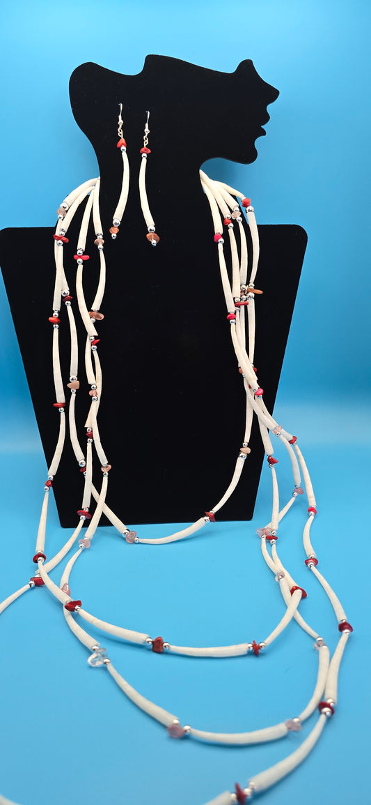 Dentalium Red Gemstone Necklace Set