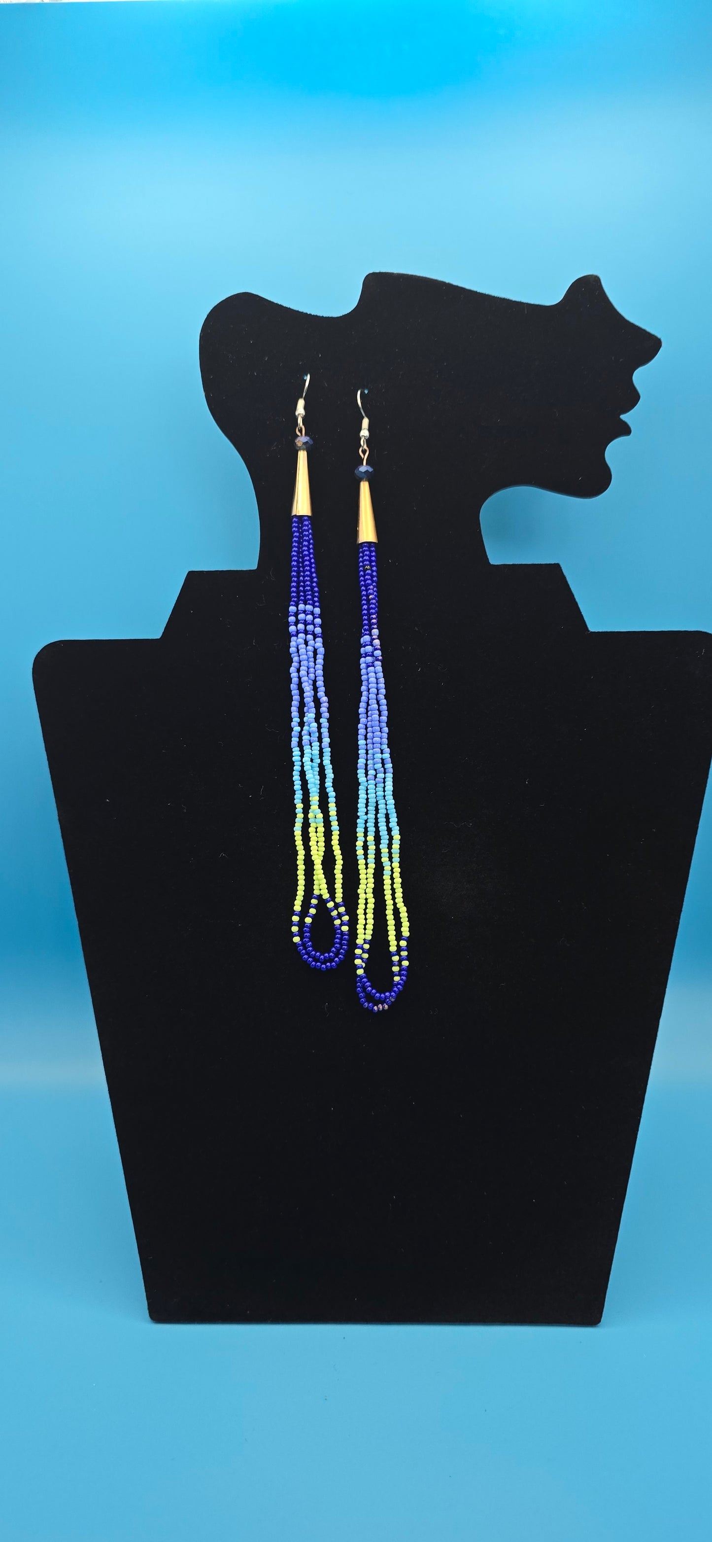 Blue Beaded Earrings Long