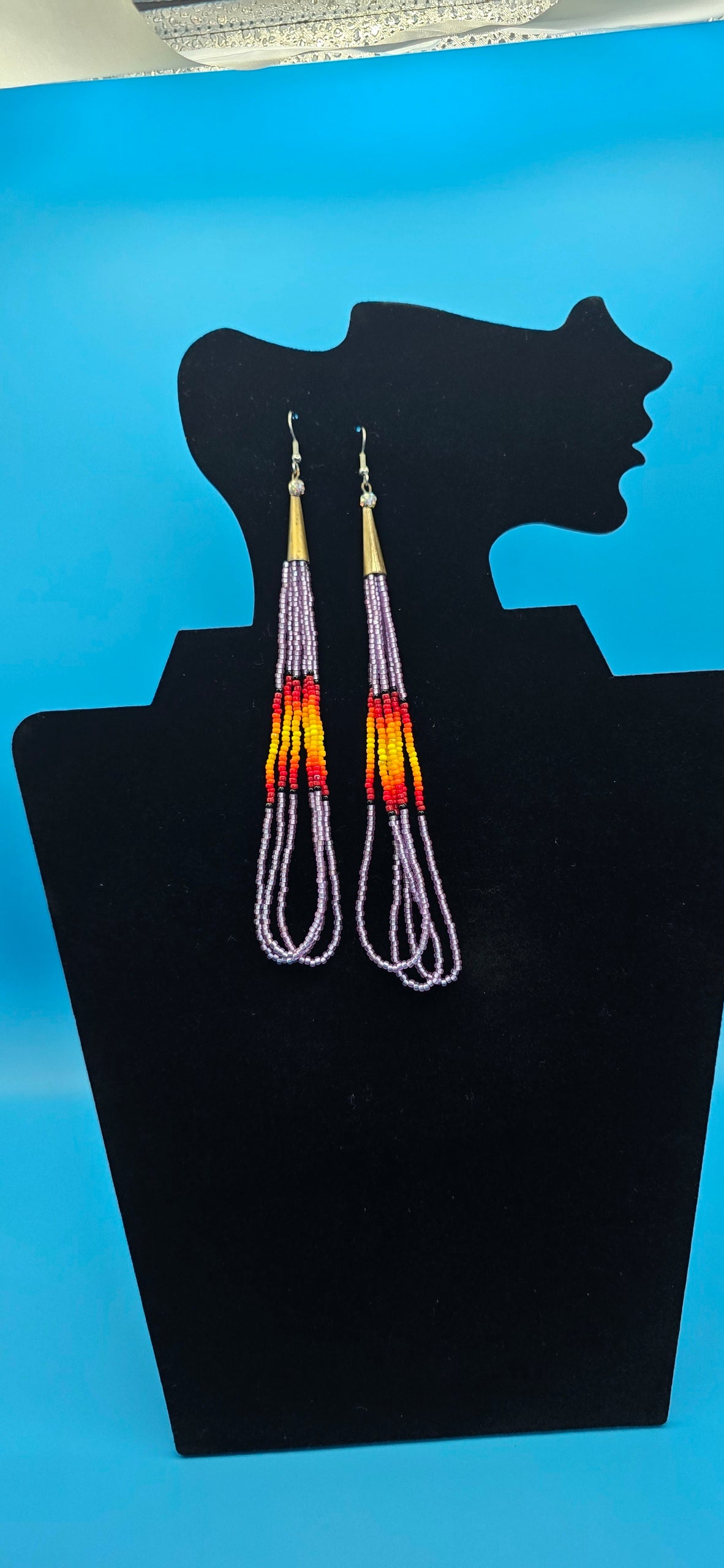 Fire Color Long Beaded Earrings