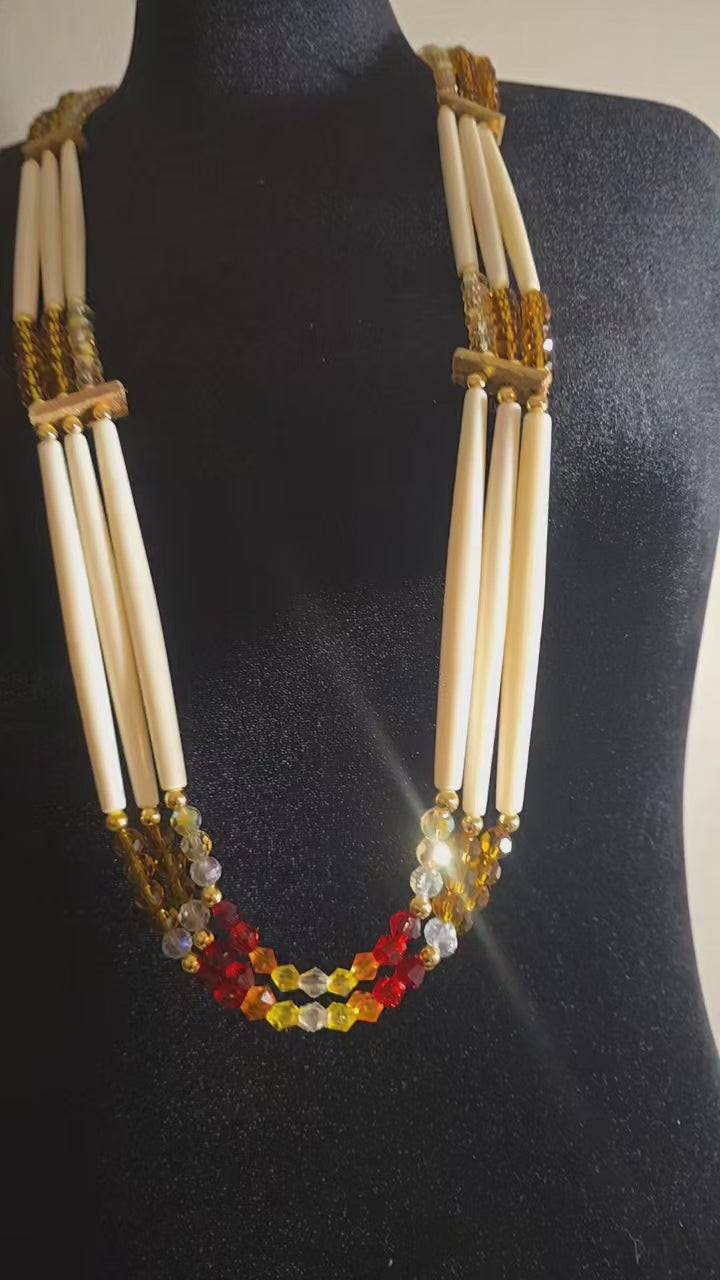 Authentic Three Tier Bone Hair Pipe Necklace